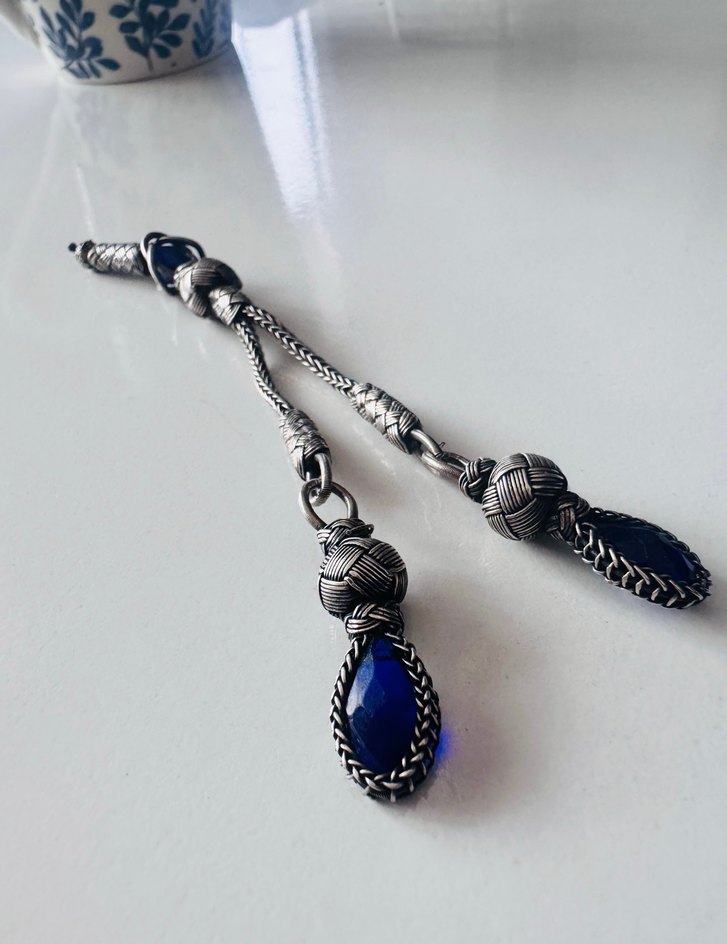 Lacivert Zirkon Taşlı 1000 Ayar Gümüş Kazaz Püskül - Görsel 4