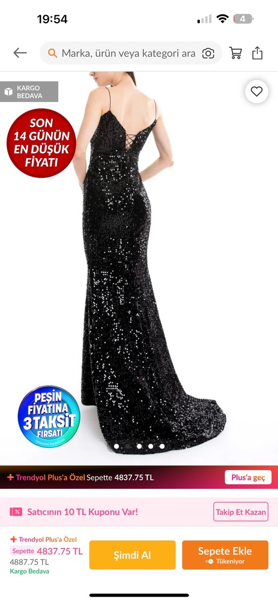 Siyah Parlak Uzun Straplez Abiye Elbise - Görsel 2