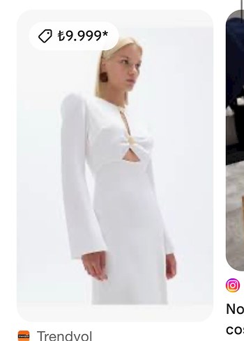 Uzun Kollu Beyaz Drapeli Kadın Elbise - Görsel 4