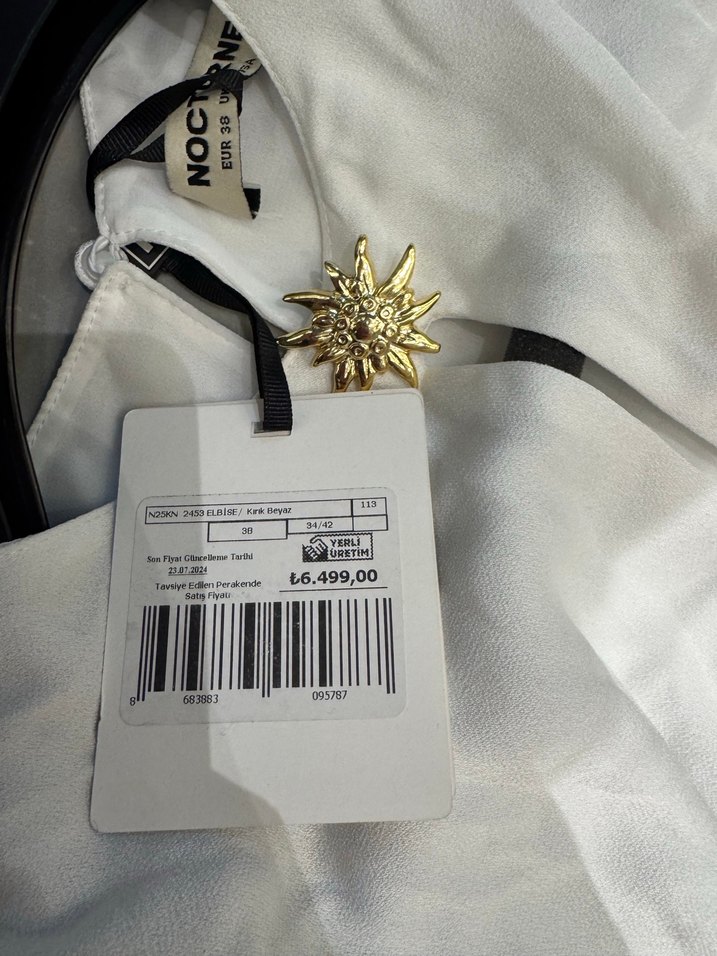 Uzun Kollu Beyaz Drapeli Kadın Elbise - Görsel 5