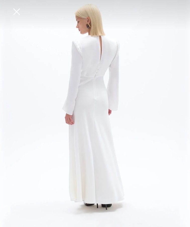 Uzun Kollu Beyaz Drapeli Kadın Elbise - Görsel 3