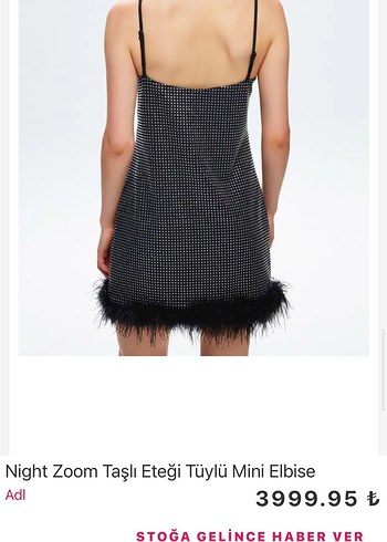 Taşlı Etek Ucu Tüylü Mini Elbise - Görsel 3