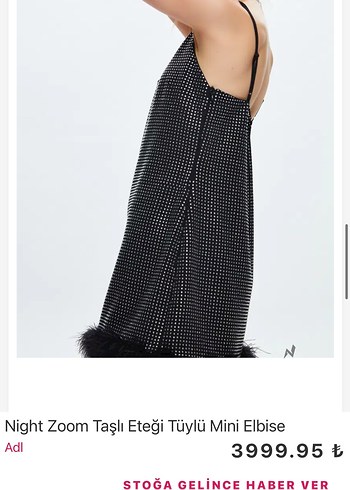 Taşlı Etek Ucu Tüylü Mini Elbise - Görsel 2