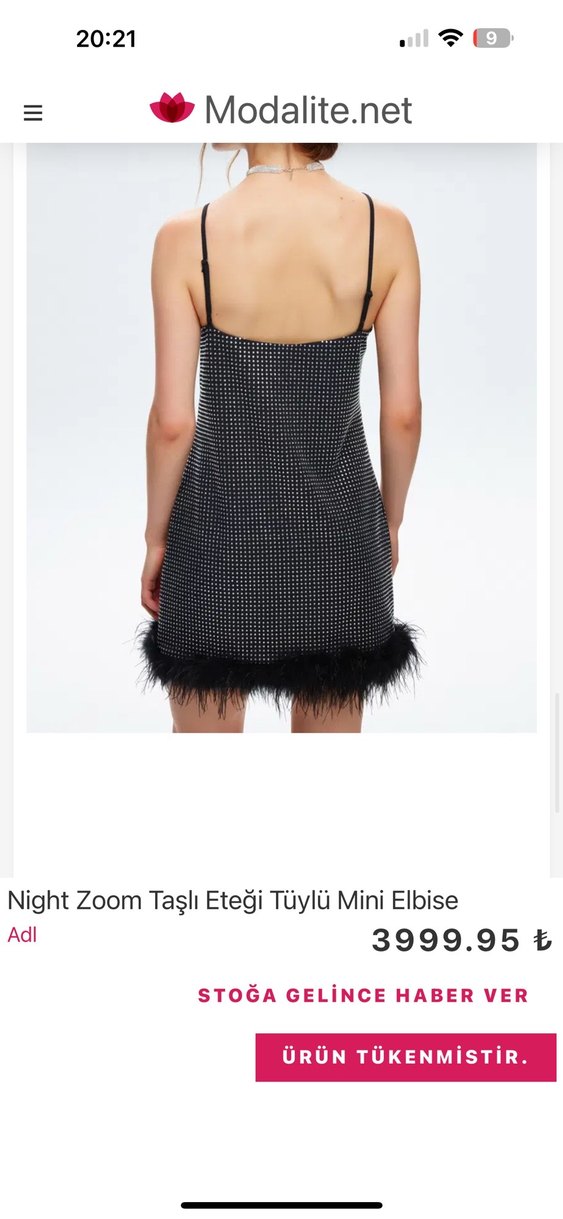 Taşlı Etek Ucu Tüylü Mini Elbise - Görsel 3