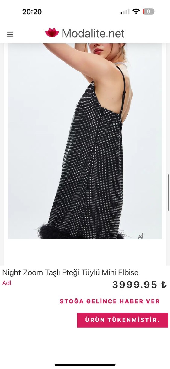 Taşlı Etek Ucu Tüylü Mini Elbise - Görsel 2