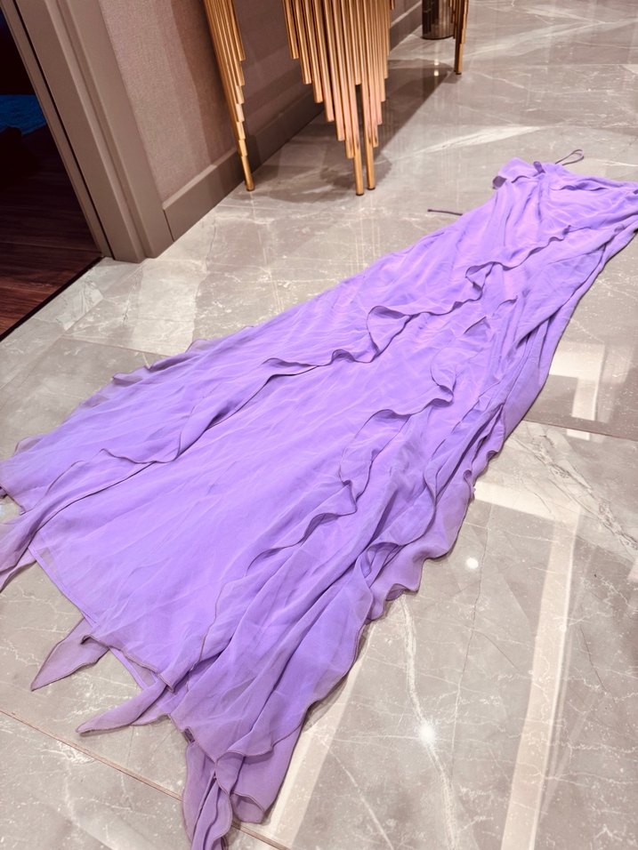 Mor Drapeli Uzun Kadın Elbise - Görsel 5