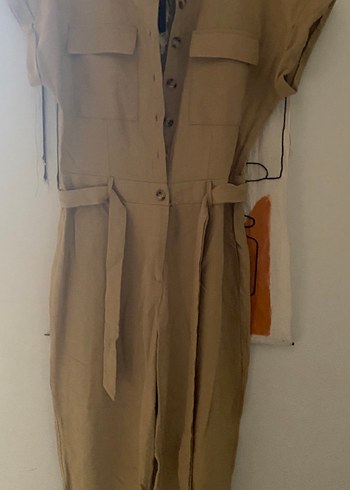 Bej Kemerli Keten Kadın Tulum - Görsel 2