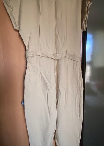 Bej Kemerli Keten Kadın Tulum - Görsel 4