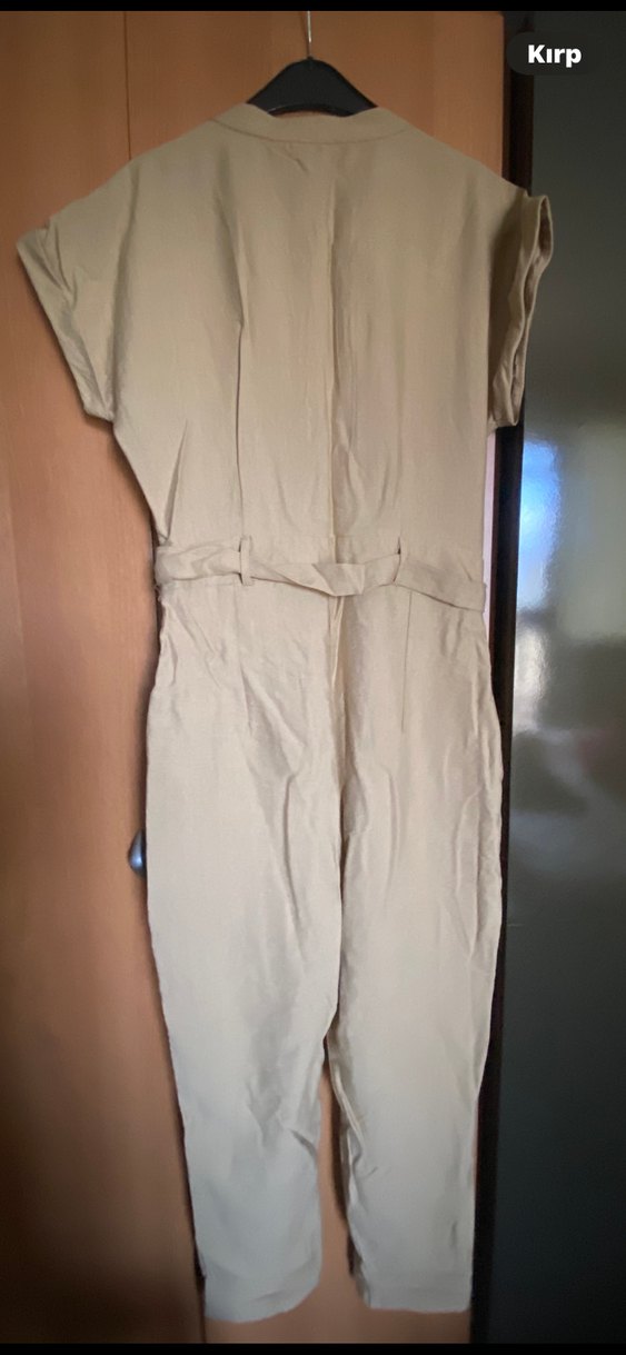 Bej Kemerli Keten Kadın Tulum - Görsel 4