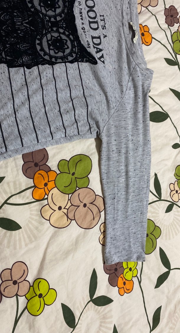 Gri Dantel Detaylı Hamile Uzun Kollu Tişört - Görsel 2