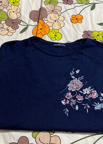 Mavi Nakışlı Pamuklu Hamile Bluzu - Görsel 3