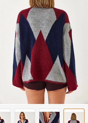 Düğmeli V Yaka Gri Triko Hırka - Görsel 2