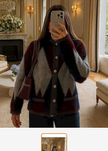 Düğmeli V Yaka Gri Triko Hırka - Görsel 5