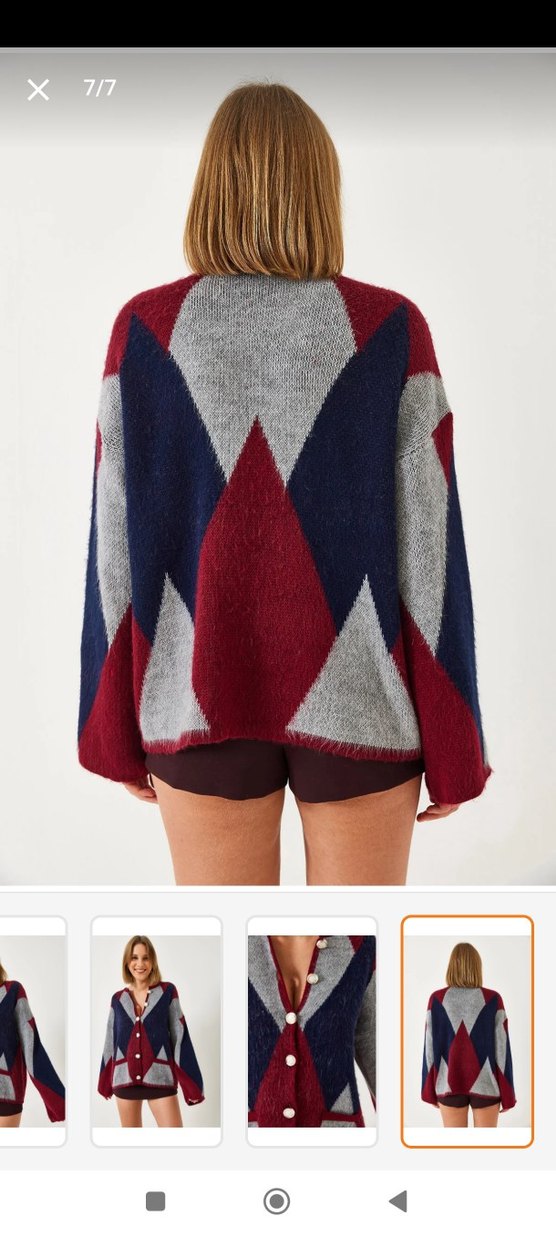 Düğmeli V Yaka Gri Triko Hırka - Görsel 2