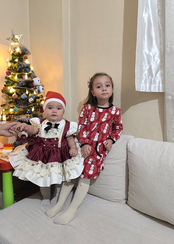 Kız Çocuk Kırmızı Pamuklu Dantel Elbise - Görsel 2