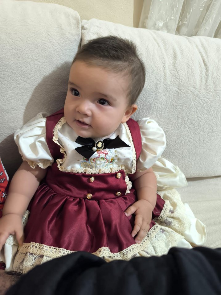 Kız Çocuk Kırmızı Pamuklu Dantel Elbise - Görsel 3