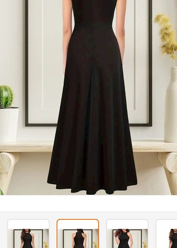 Siyah V Yakalı Uzun Askılı Elbise - Görsel 2