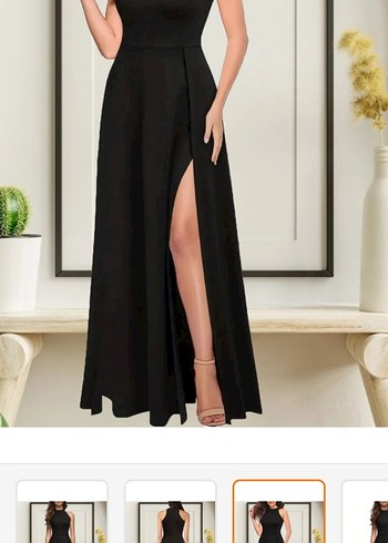 Siyah V Yakalı Uzun Askılı Elbise - Görsel 3