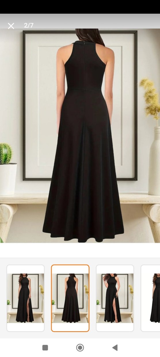 Siyah V Yakalı Uzun Askılı Elbise - Görsel 2