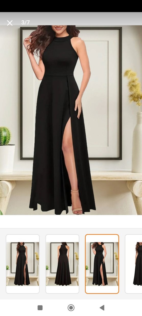 Siyah V Yakalı Uzun Askılı Elbise - Görsel 3