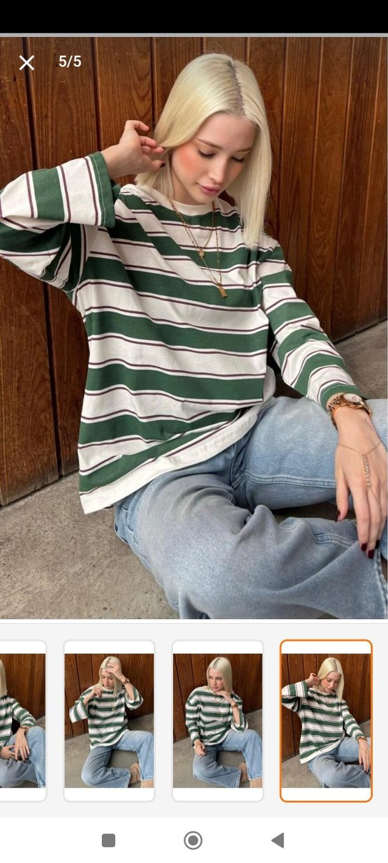 Çizgili Yeşil Gri Kadın Sweatshirt - Görsel 4