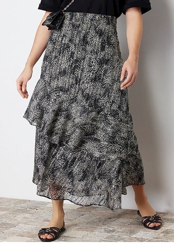 Siyah animal desenli astarlı dokuma etek - Görsel 2