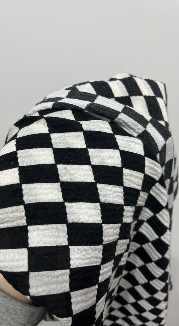 Siyah Beyaz Kareli pamuklu şal - Görsel 3