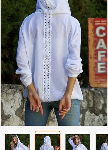 Sırtı dantel detaylı kapşonlu gömlek - Görsel 5