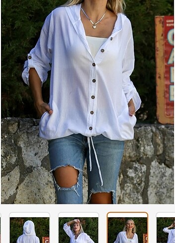 Sırtı dantel detaylı kapşonlu gömlek - Görsel 6