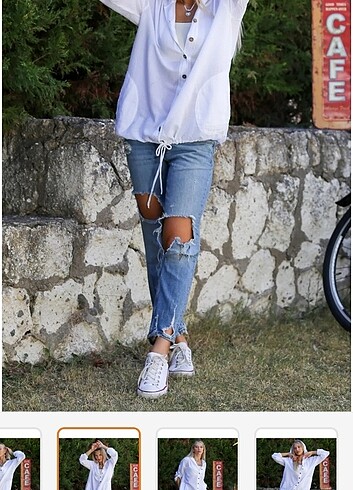 Sırtı dantel detaylı kapşonlu gömlek - Görsel 8