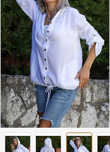 Sırtı dantel detaylı kapşonlu gömlek - Görsel 9