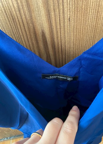 Mavi Keten Askılı Mini elbise - Görsel 5