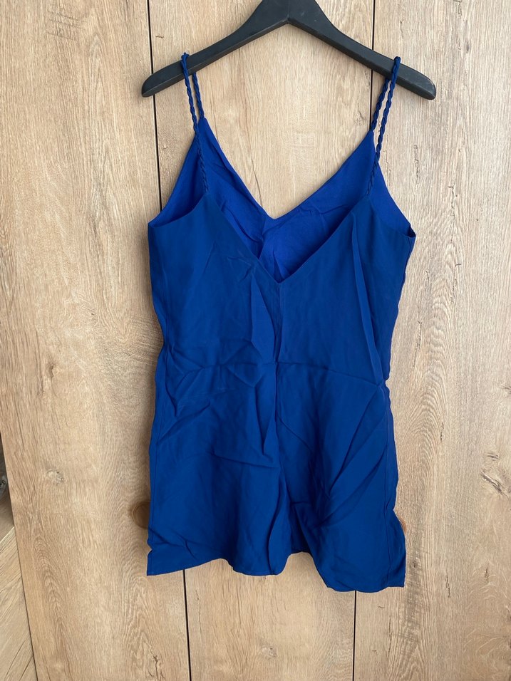 Mavi Keten Askılı Mini elbise - Görsel 2