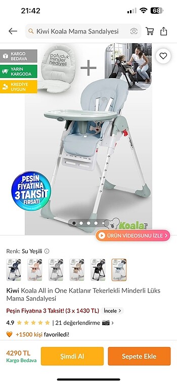  Beden turkuaz Renk Kiwi Koala Mama Sandalyesi