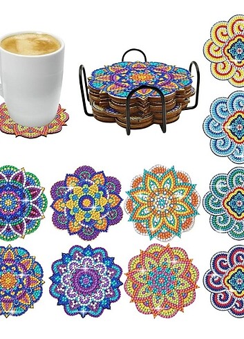 10 ADET DIY Kendin Yap Mandala Elmas Sanat Süs Bardak Altlığı