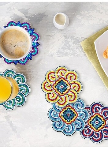 Beden çeşitli Renk 10 ADET DIY Kendin Yap Mandala Elmas Sanat Süs Bardak Altlığı