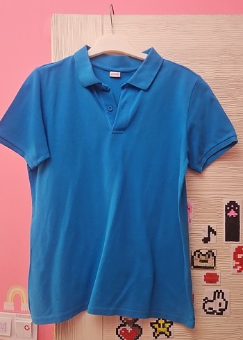 Kız Çocuk Mavi Polo Yaka Tişört