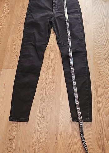 Kemerli Siyah Kadın Midi Boy Denim Pantolon