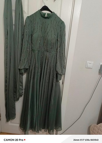 Drapeli Uzun Yeşil Vintage Abiye