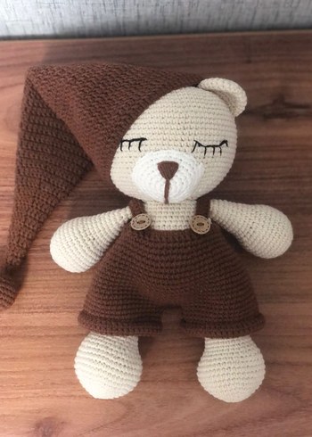 Kahverengi Örgü Uyuyan Ayıcık Peluş Oyuncak - Görsel 2