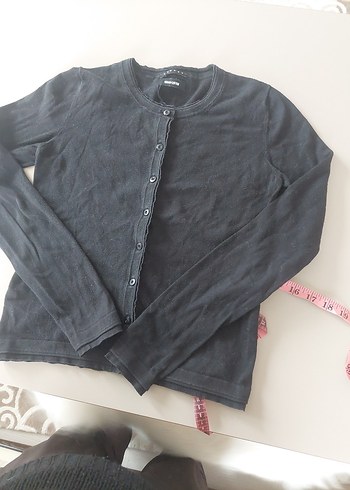 Düğmeli Siyah Kadın Keten Hırka - Görsel 2