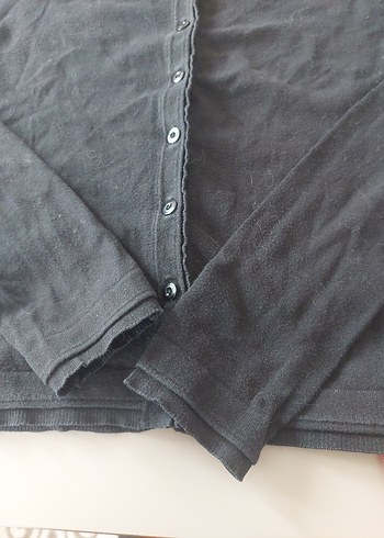 Düğmeli Siyah Kadın Keten Hırka - Görsel 3