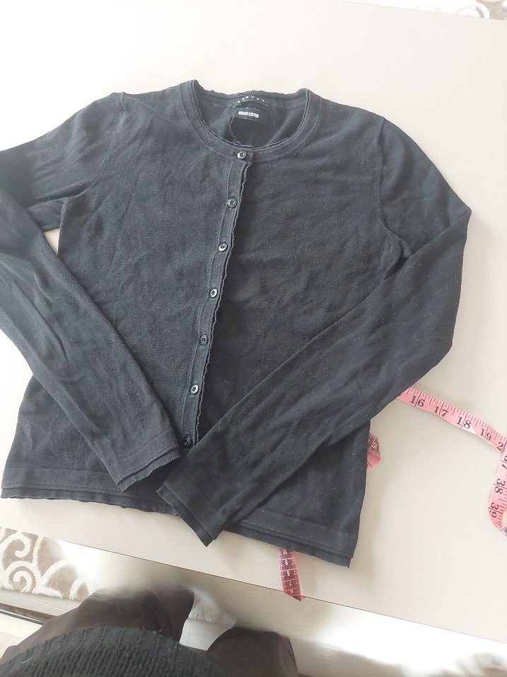 Düğmeli Siyah Kadın Keten Hırka - Görsel 2