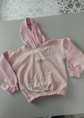 Kız Çocuk Pembe Kapüşonlu Sweatshirt - Görsel 2