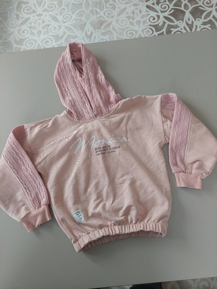 Kız Çocuk Pembe Kapüşonlu Sweatshirt - Görsel 2