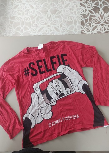 Kız Çocuk Kırmızı Uzun Kollu Baskılı Tişört - Görsel 3