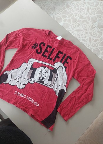 Kız Çocuk Kırmızı Uzun Kollu Baskılı Tişört - Görsel 2