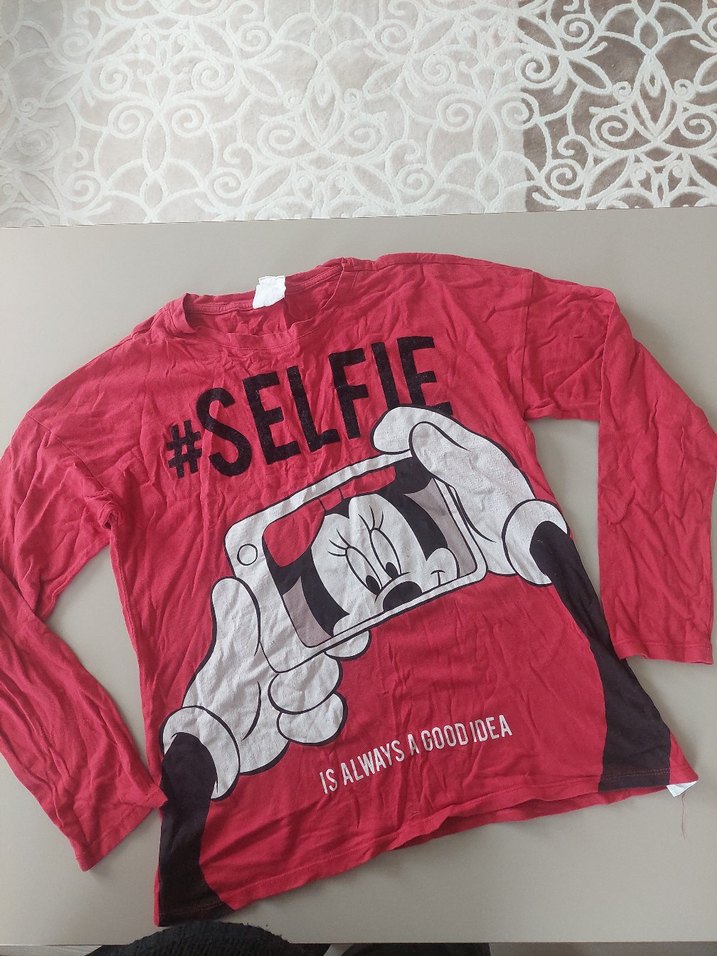 Kız Çocuk Kırmızı Uzun Kollu Baskılı Tişört - Görsel 3