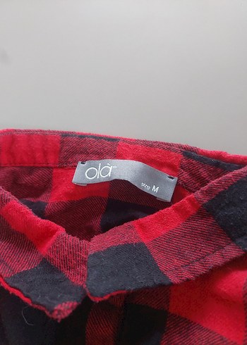 Kırmızı Kareli Düğmeli Uzun Kollu Kadın Gömlek - Görsel 5