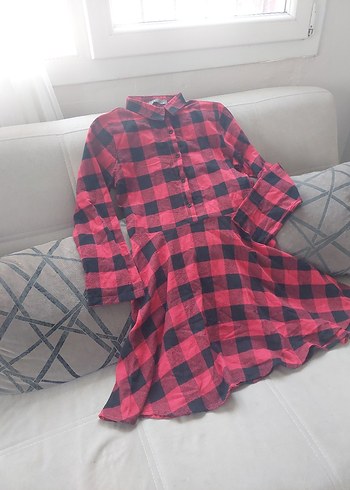 Kırmızı Kareli Düğmeli Uzun Kollu Kadın Gömlek - Görsel 2